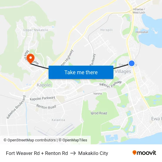 Fort Weaver Rd + Renton Rd to Makakilo City map