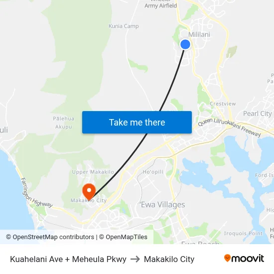 Kuahelani Ave + Meheula Pkwy to Makakilo City map