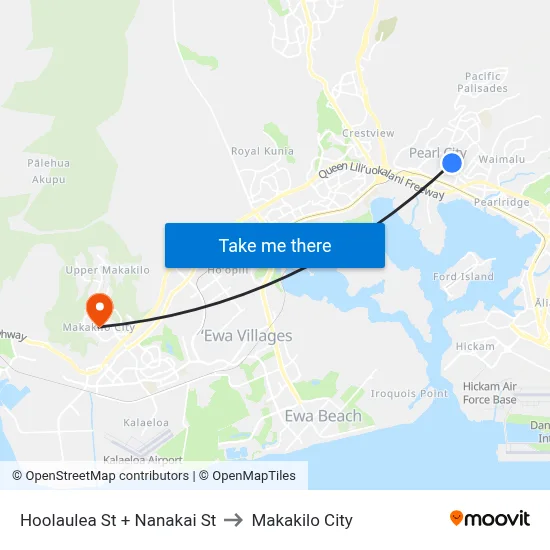 Hoolaulea St + Nanakai St to Makakilo City map
