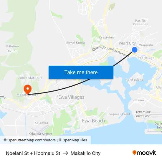 Noelani St + Hoomalu St to Makakilo City map
