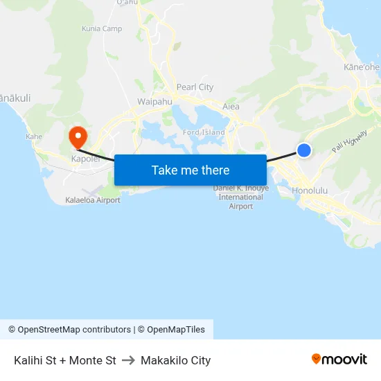 Kalihi St + Monte St to Makakilo City map