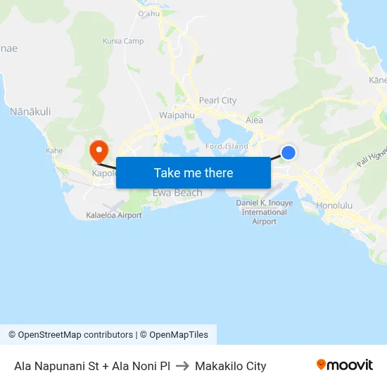 Ala Napunani St + Ala Noni Pl to Makakilo City map