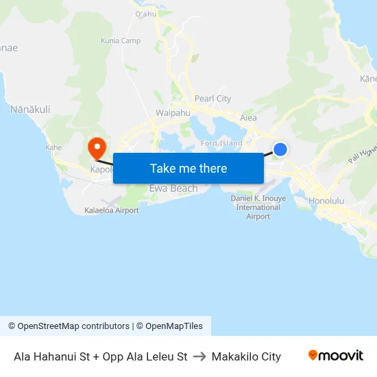Ala Hahanui St + Opp Ala Leleu St to Makakilo City map