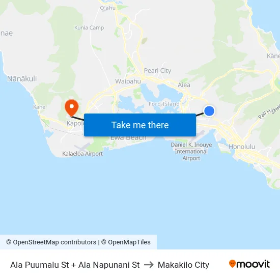 Ala Puumalu St + Ala Napunani St to Makakilo City map