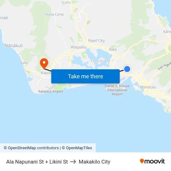 Ala Napunani St + Likini St to Makakilo City map