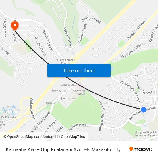 Kamaaha Ave + Opp Kealanani Ave to Makakilo City map