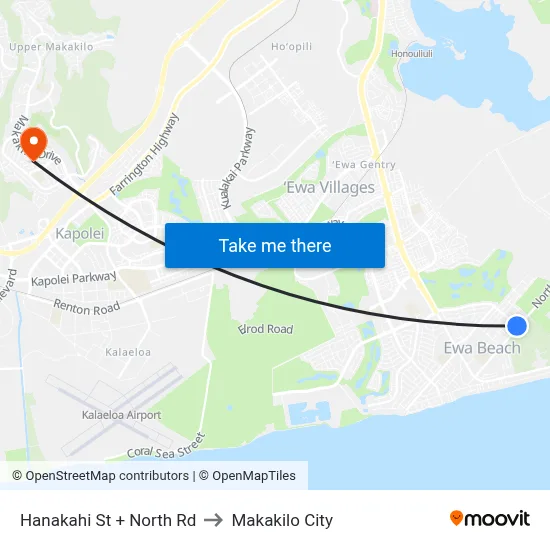 Hanakahi St + North Rd to Makakilo City map