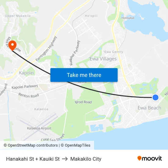 Hanakahi St + Kauiki St to Makakilo City map