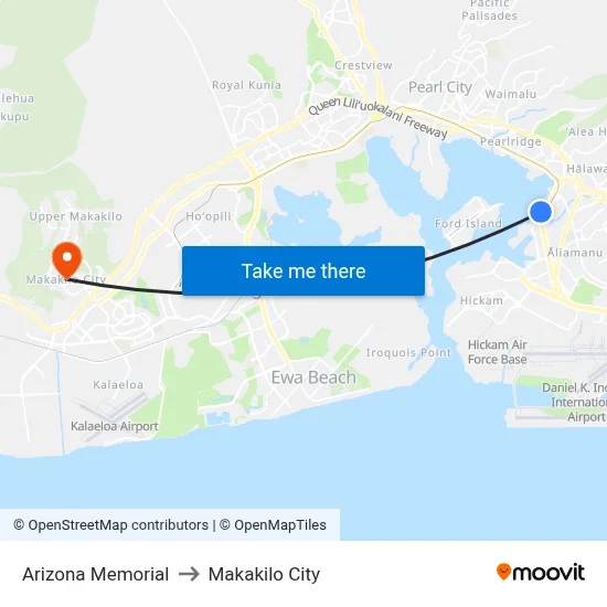 Arizona Memorial to Makakilo City map