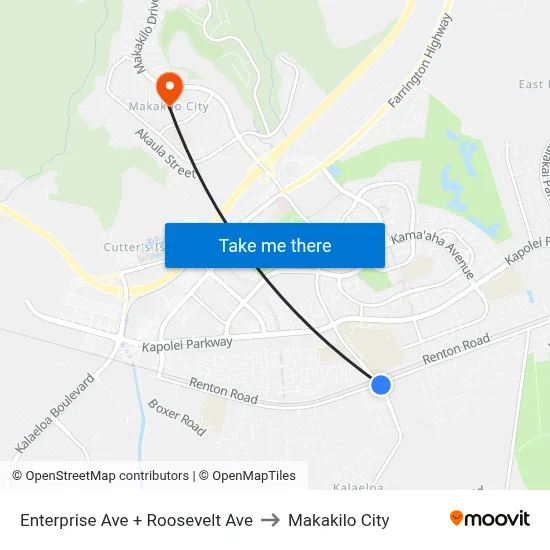 Enterprise Ave + Roosevelt Ave to Makakilo City map