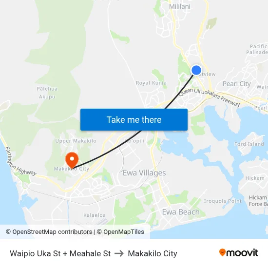 Waipio Uka St + Meahale St to Makakilo City map