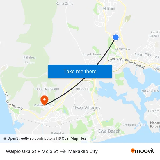 Waipio Uka St + Mele St to Makakilo City map