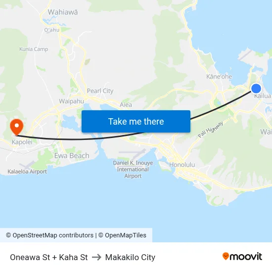 Oneawa St + Kaha St to Makakilo City map