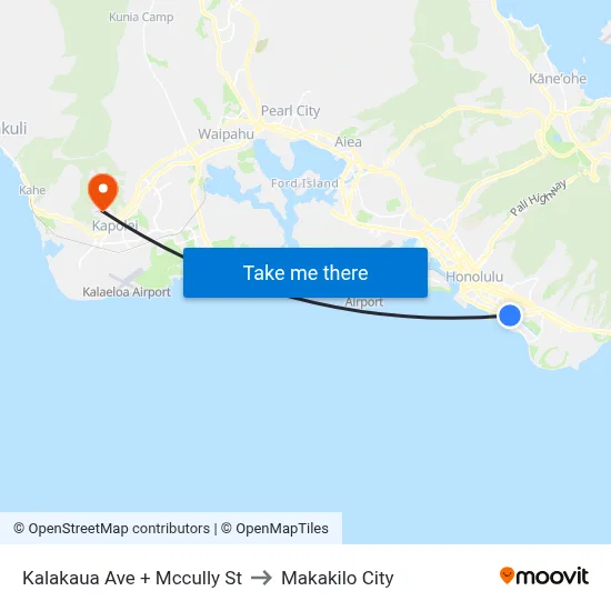 Kalakaua Ave + Mccully St to Makakilo City map