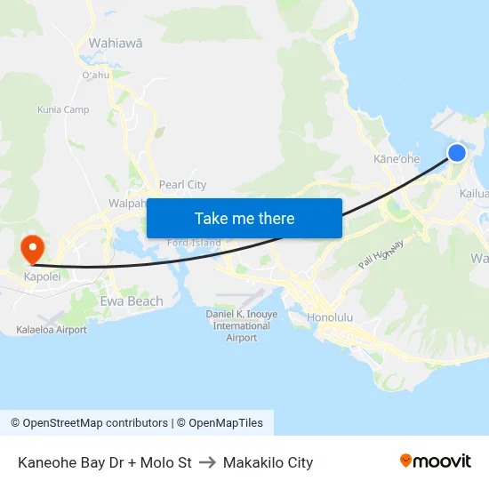 Kaneohe Bay Dr + Molo St to Makakilo City map