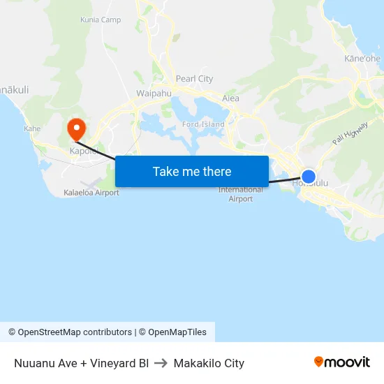 Nuuanu Ave + Vineyard Bl to Makakilo City map