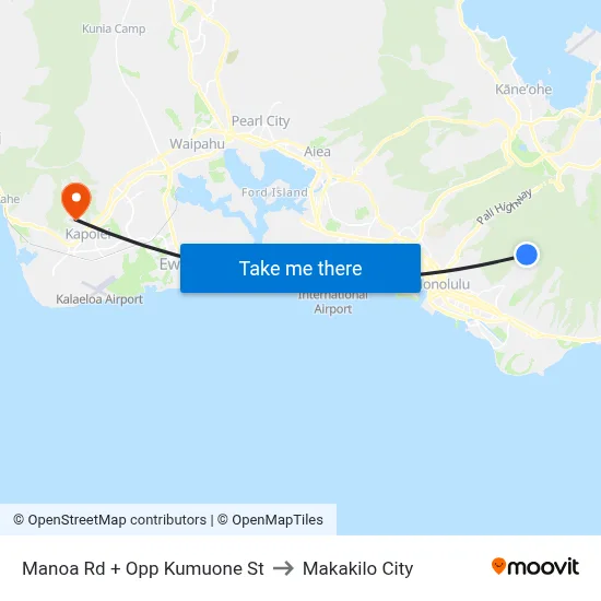 Manoa Rd + Opp Kumuone St to Makakilo City map