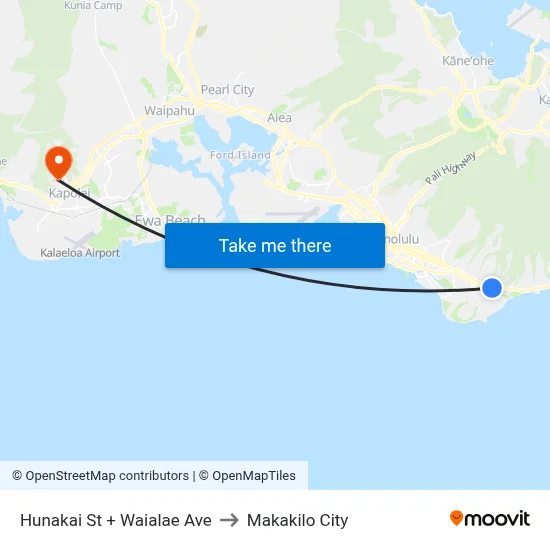 Hunakai St + Waialae Ave to Makakilo City map