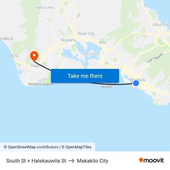 South St + Halekauwila St to Makakilo City map
