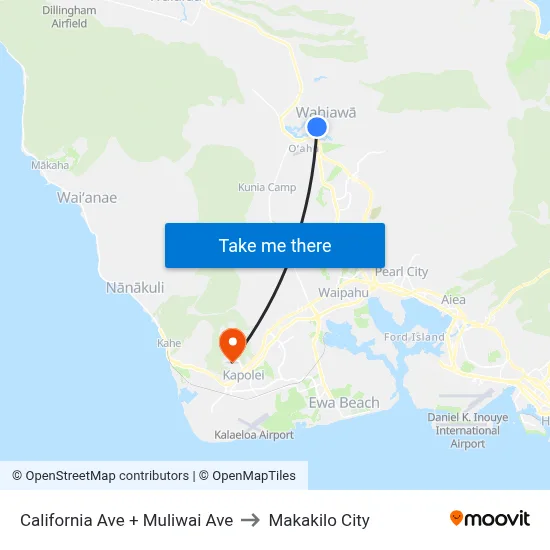California Ave + Muliwai Ave to Makakilo City map