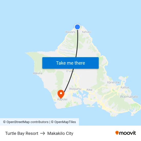 Turtle Bay Resort to Makakilo City map