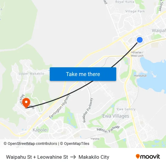 Waipahu St + Leowahine St to Makakilo City map