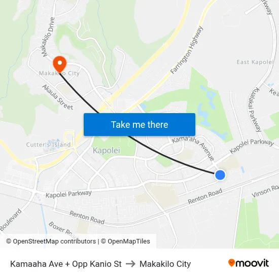 Kamaaha Ave + Opp Kanio St to Makakilo City map
