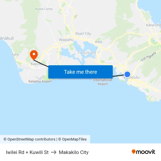 Iwilei Rd + Kuwili St to Makakilo City map