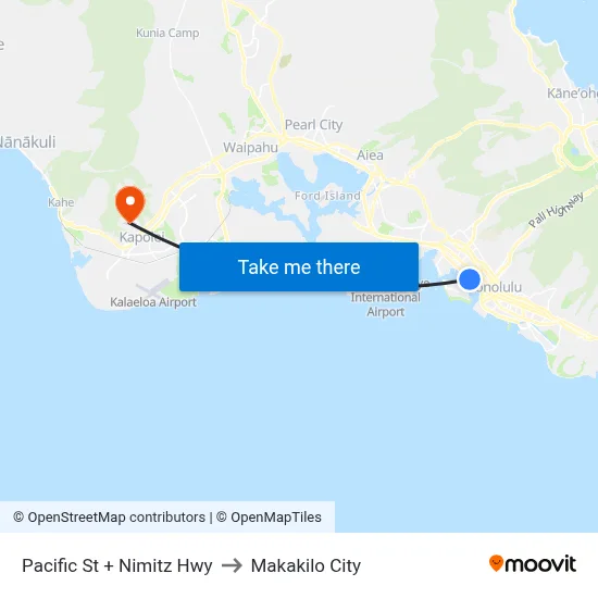 Pacific St + Nimitz Hwy to Makakilo City map