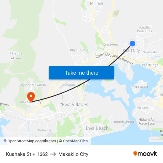 Kuahaka St + 1662 to Makakilo City map