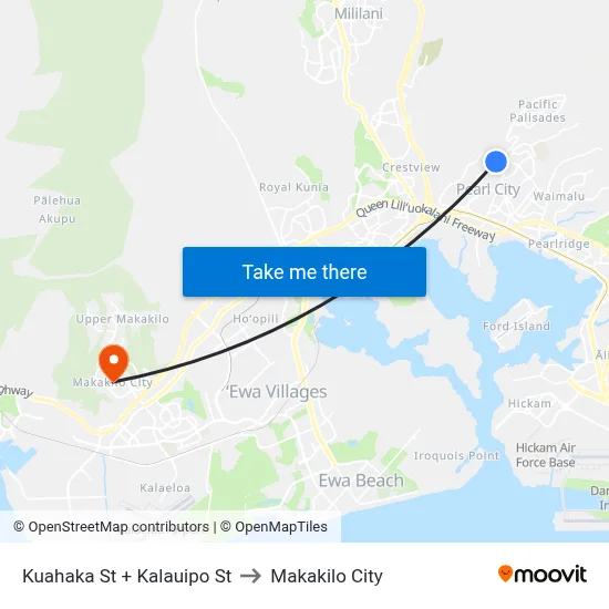 Kuahaka St + Kalauipo St to Makakilo City map
