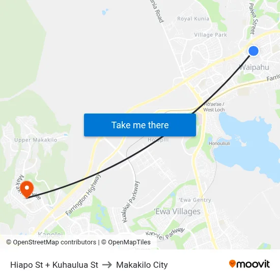 Hiapo St + Kuhaulua St to Makakilo City map