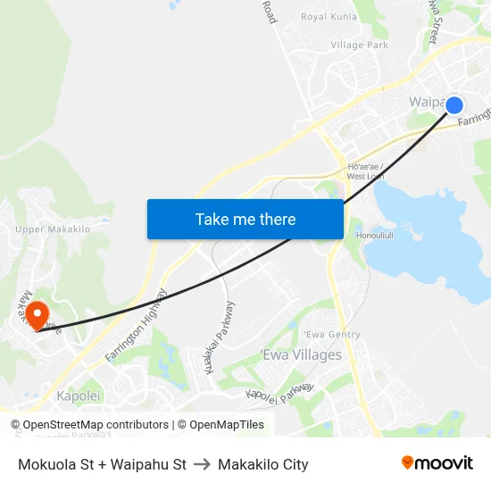 Mokuola St + Waipahu St to Makakilo City map