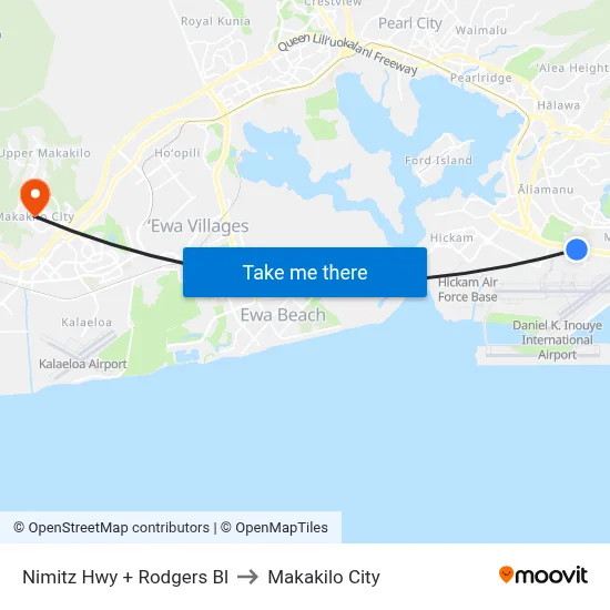 Nimitz Hwy + Rodgers Bl to Makakilo City map