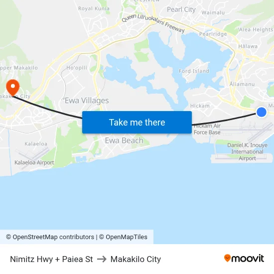 Nimitz Hwy + Paiea St to Makakilo City map