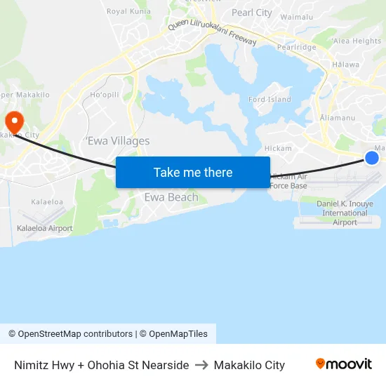Nimitz Hwy + Ohohia St Nearside to Makakilo City map