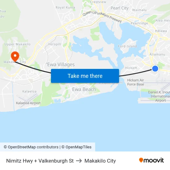 Nimitz Hwy + Valkenburgh St to Makakilo City map