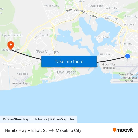 Nimitz Hwy + Elliott St to Makakilo City map