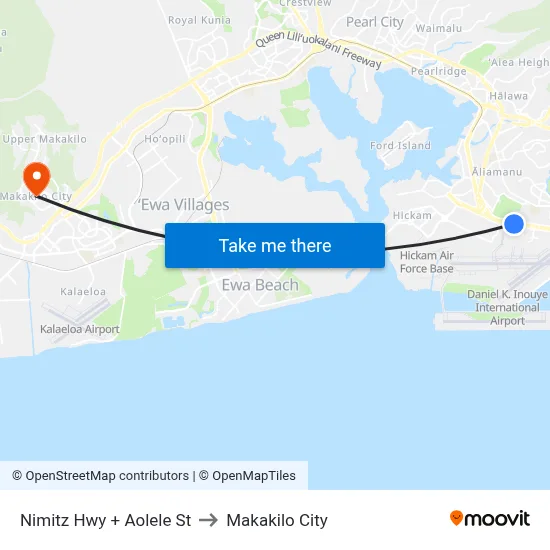 Nimitz Hwy + Aolele St to Makakilo City map