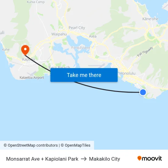 Monsarrat Ave + Kapiolani Park to Makakilo City map