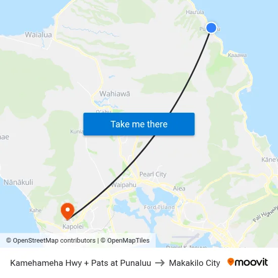 Kamehameha Hwy + Pats at Punaluu to Makakilo City map