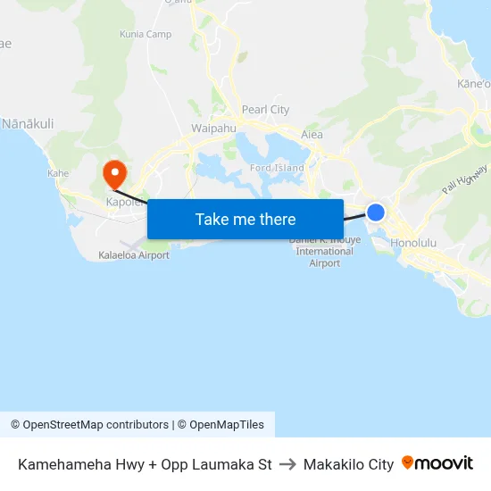 Kamehameha Hwy + Opp Laumaka St to Makakilo City map