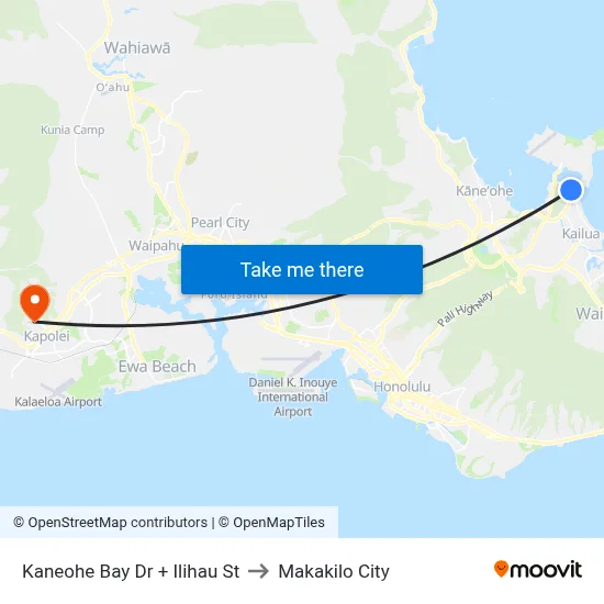 Kaneohe Bay Dr + Ilihau St to Makakilo City map