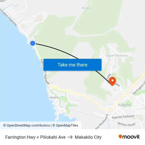 Farrington Hwy + Piliokahi Ave to Makakilo City map