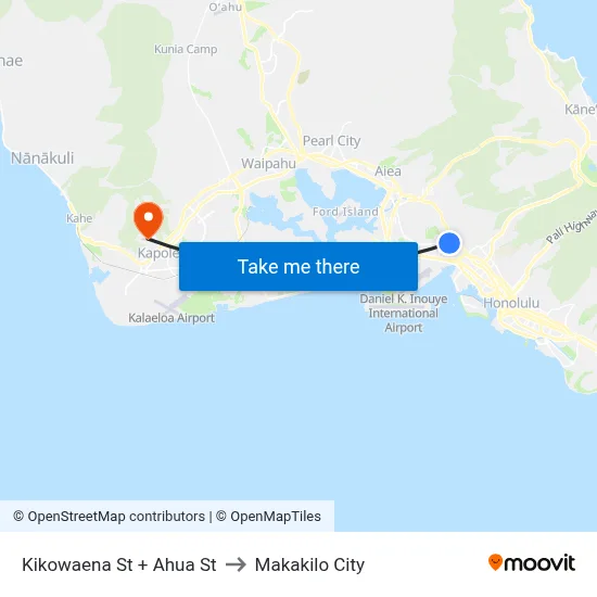 Kikowaena St + Ahua St to Makakilo City map