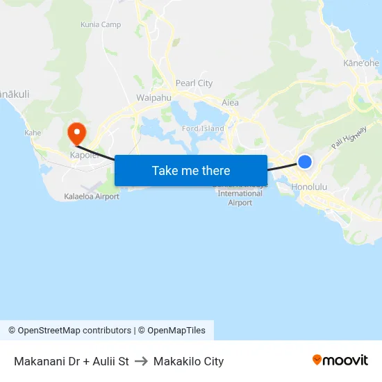 Makanani Dr + Aulii St to Makakilo City map