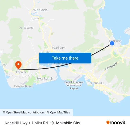 Kahekili Hwy + Haiku Rd to Makakilo City map