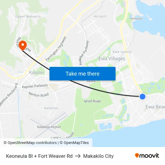 Keoneula Bl + Fort Weaver Rd to Makakilo City map