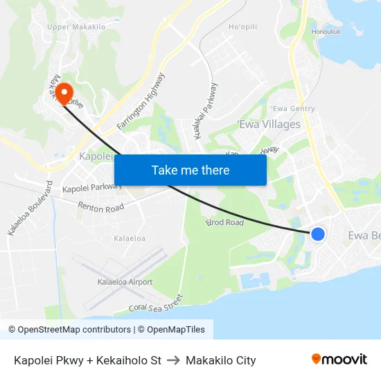 Kapolei Pkwy + Kekaiholo St to Makakilo City map