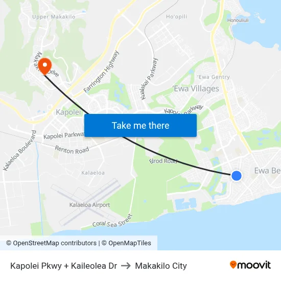 Kapolei Pkwy + Kaileolea Dr to Makakilo City map